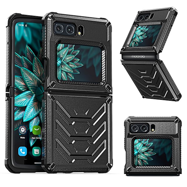 För Motorola Moto Razr 2022 5g Rugged Series Stötsäker TPU-ram + PC-baksida Case Cover Black