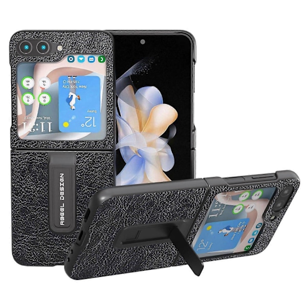 Til Samsung Galaxy Z Flip5 5G Retro Telefon Cover PU Læder Belagt PC Støtteben Cover Multicolor Style D