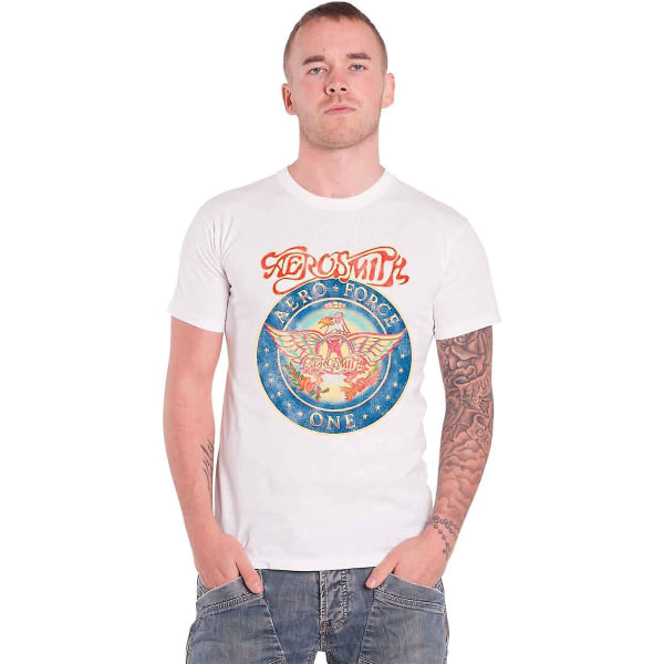 Aerosmith T-shirt Aero Force One Band-logotyp officiell herr vit White S