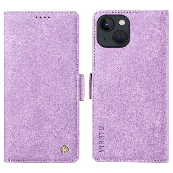 YIKATU YK-005 Skinnkänsla PU Läder Plånboksfodral med Stötsäkert Ställ för iPhone 15 Multicolor Style B