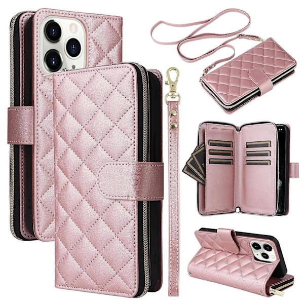 Til iPhone 11 Pro Max Etui Lynlås Pung Rhombus Telefon Læder Cover med Skulderrem Multicolor Style C