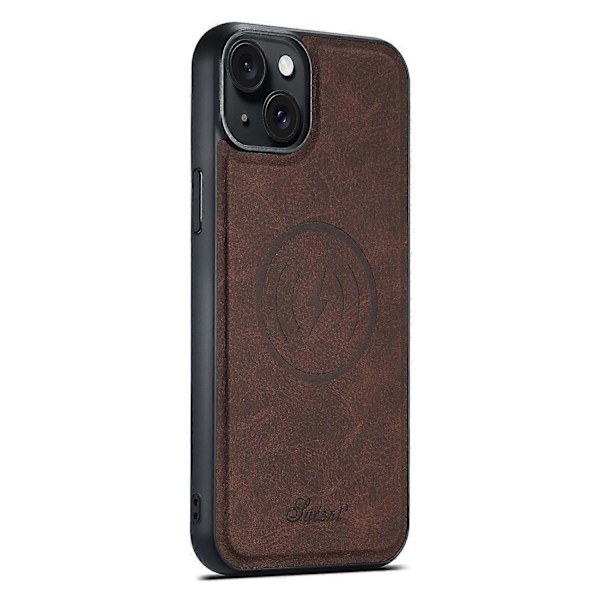 SUTENI H17 Läderfodral för iPhone 15 Skal Stötsäkert Litchi Textur Magnetiskt Telefonskal Multicolor Brown