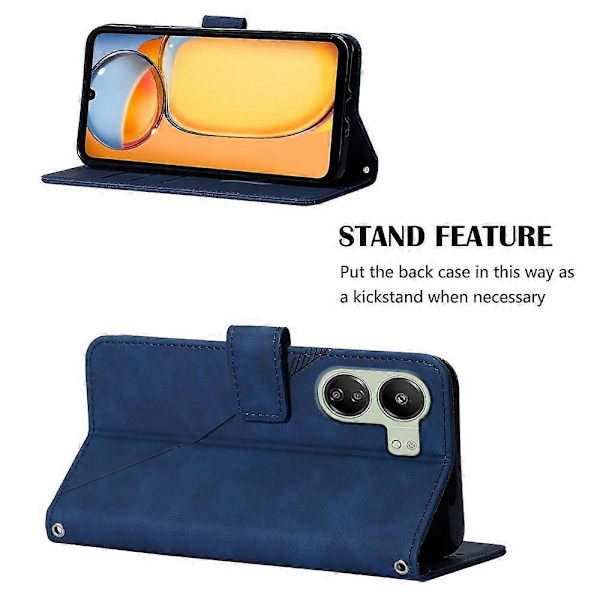Læder Wallet Case med skulderrem til Xiaomi Redmi 13C 4G/13C 5G/13R 5G/Poco M6 5G/Poco C65 4G Multicolor Sapphire