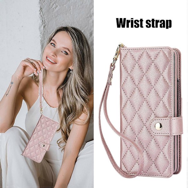 ZD 028 Stødsikkert etui til Samsung Galaxy Z Fold4 5G PC+PU Læder Wallet Telefoncover med stropper
