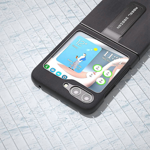 Til Samsung Galaxy Z Flip5 5G Støtteben Nappa Tekstur Etui Ægte Koskindslæder+PC Telefoncover Multicolor Style D