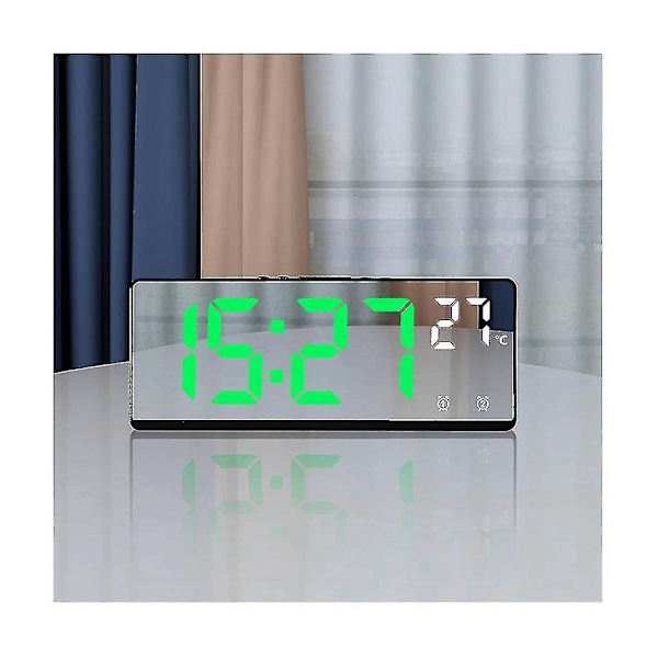 Röststyrningsspegel Digital temperatur Dubbellarm Snooze Desktop Bordklocka Nattläge 12/24h(eller