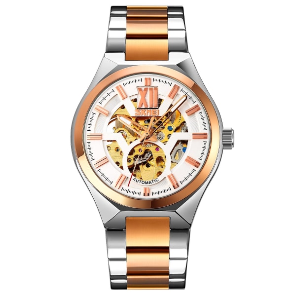 Skmei 9258 Män Automatisk Mekanisk Watch Mellan Rose Gold Shell Silver Medium rose gold shell silver