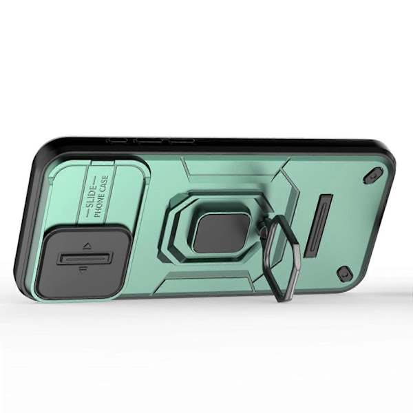 For iPhone 15 Pro Deksel med Støtte og Skyvbart Linsebeskyttelse PC+TPU Støtsikkert Robust Skall Multicolor Style C