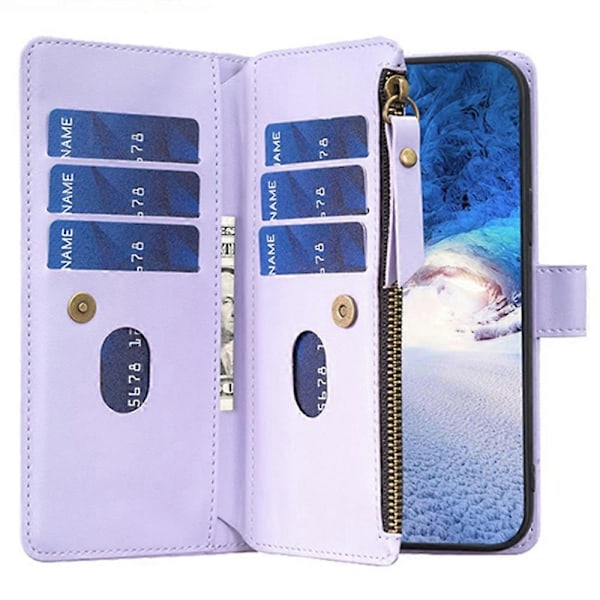 BF Style-19 För iPhone 15 Pro Max PU Läder Telefonfodral Flip Plånbok Ställ Skydd med Dragkedjeficka Multicolor Style F