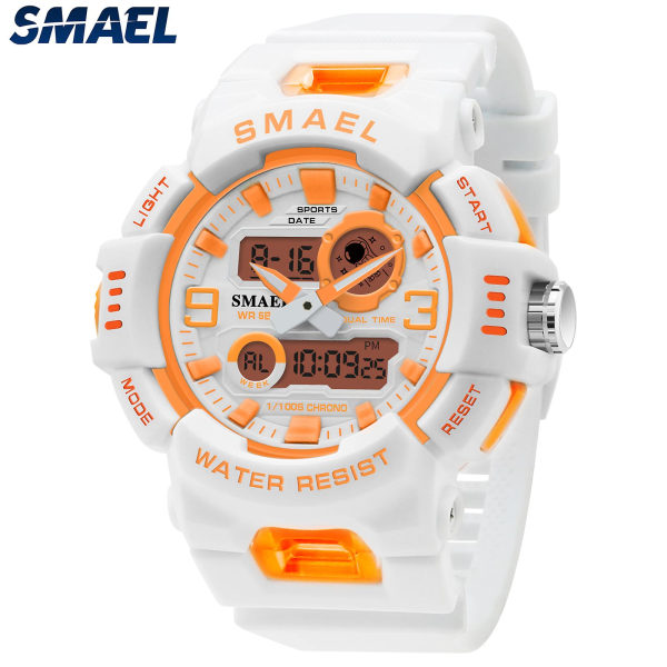 Watch Quartz Smael Sportklockor 50m Vattentäta Armbandsur Dual Time Fashion White Clock 8083 Damklockor Digital ORANGE