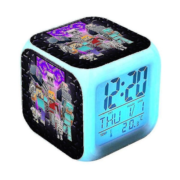 Minecraft färgglada väckarklocka färgskiftande ljus Anime tecknad klocka Mute Night Light
