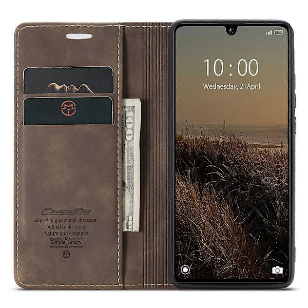 CASEME 013 -sarja Xiaomi Redmi 13C 4G/Redmi 13C 5G/Poco C65 4G -kotelolle, nahkainen kääntöjalustalla varustettu puhelinkotelo Multicolor Coffee