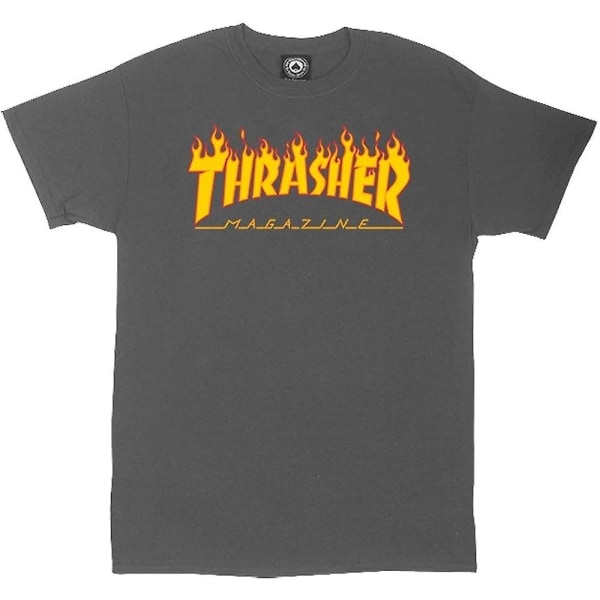 Thrasher Flame T-shirt för män - vuxen, 3xl Charcoal Grey XXL