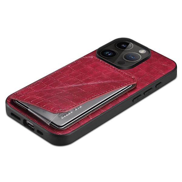 Pc + Tpu+ Pu Läder Phone case För Iphone 13 Pro Crocodile Texture Korthållare Stand Cover Red