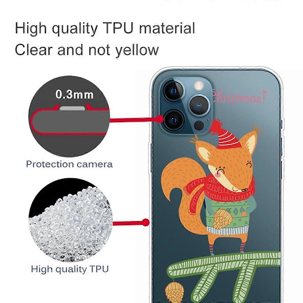Til iPhone 16 Pro Max Cover Julemønster Print Blød TPU Telefon Cover - Sokker og Gaver Multicolor Squirrel