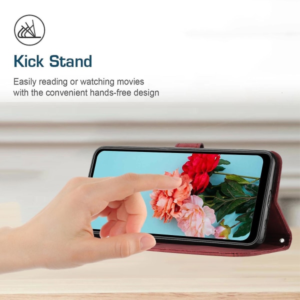 För Xiaomi Redmi A1 4g / A2 4g Skin-touch läder phone case linjer med tryckt stativ Cover Red