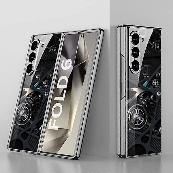 GKK Etui til Samsung Galaxy Z Fold6 5G Elektroplettering Trykt Mønster Hærdet Glas+PC Telefoncover Multicolor Style E