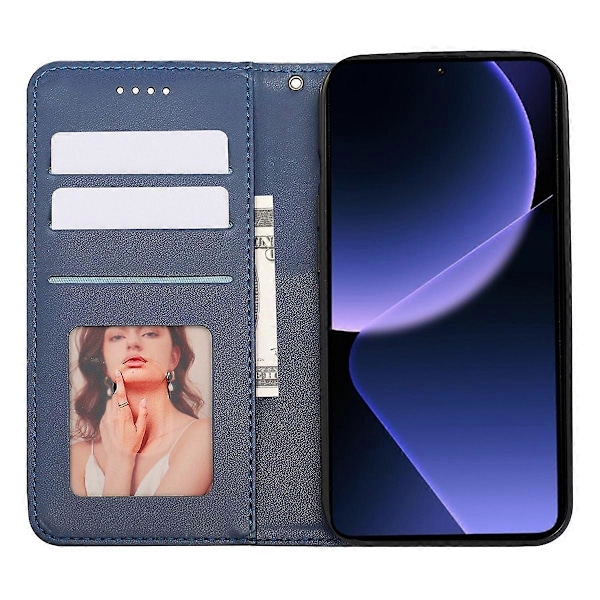 För Xiaomi 14T Plånboksfodral Stark Magnetisk Rutmönstrad Prägling Läder Flip Cover - Grön Multicolor Blue