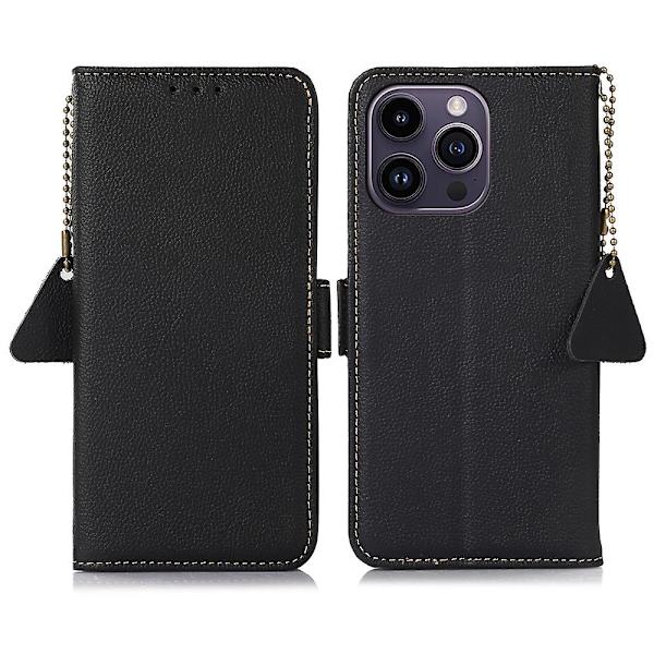 Stativ Phone case För Iphone 15 Pro Max, Läder Rfid Blockerande Plånbok Smartphone Cover Black