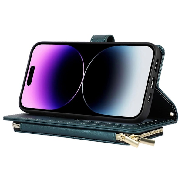 Plånboksfodral för iPhone 14 Pro Max Folio PU Läder Ställ Rombmönstrat Telefonskal med Handrem Multicolor Style B