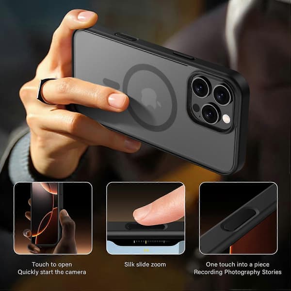 IPAKY Magnetisk deksel til iPhone 16 Pro, støtsikkert TPU + PC matt telefonbakdeksel Multicolor Translucent