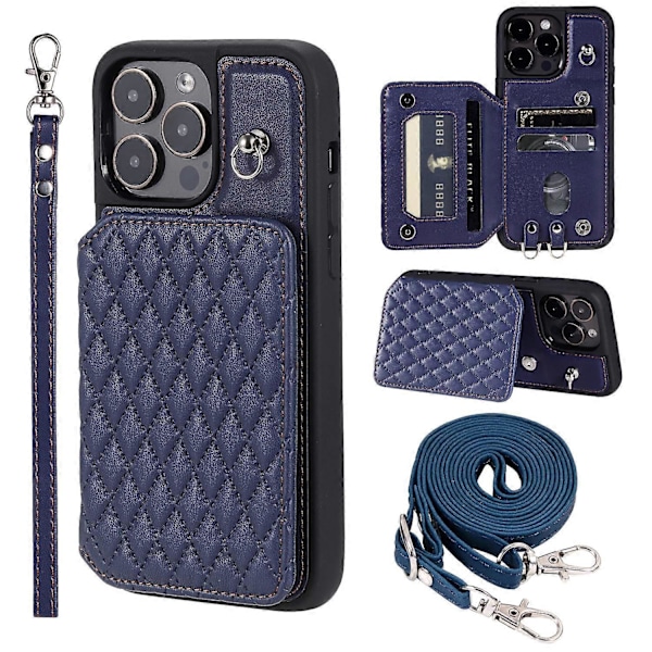 Style 008 RFID-blokerende telefoncover til iPhone 15 Pro Max Stødsikkert PU+TPU telefonskal med stropper Multicolor Style E