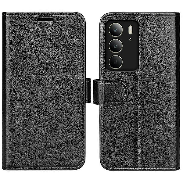 Plånboksfodral för Realme C75 Crazy Horse Textur Ställ Läder Telefonskal- Multicolor Black