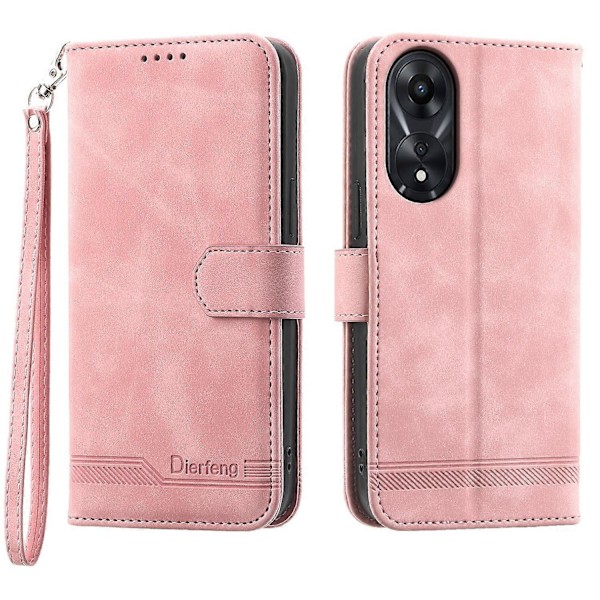DIERFENG DF-03 læder telefoncover med linjeaftryk og stativpung til Oppo A78 5G Multicolor Style B