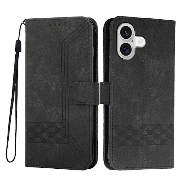 Mobilskal för iPhone 17 med rem, präglat PU-läder, plånboksställ Multicolor Back