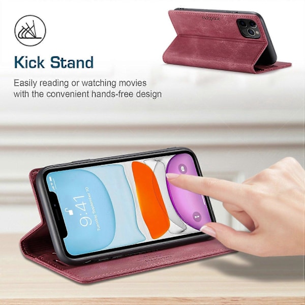 AUTSPACE A01-serien för iPhone 11 Pro 5,8 tum PU Läderfodral RFID-blockerande Plånboksställ Flipskydd Multicolor Style D
