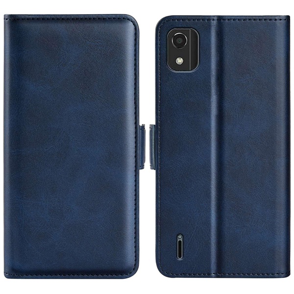Til Nokia C2 2nd Edition Dobbelt Magnetisk Lås Stand PU Læder Etui Folio Flip Telefonpung Beskyttelsescover Blue