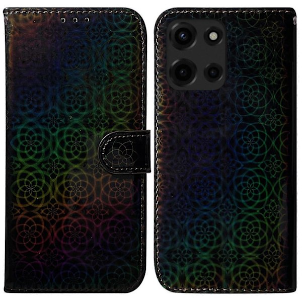 Til Motorola Moto G 5G (2025) Stand Case Blændende Blomster Læder Telefon Cover Multicolor Black