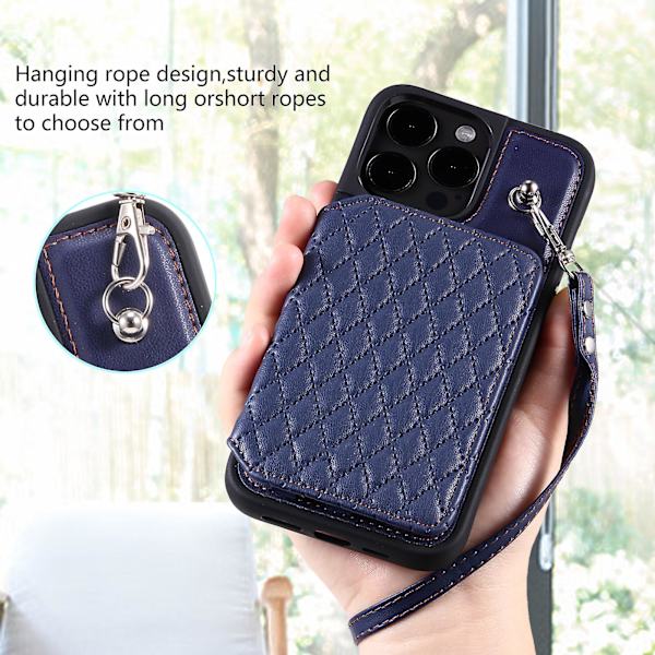 Stötsäkert case för Iphone 15 Pro Rfid Blockering anti-scratch Pu+tpu cover med remmar Blue