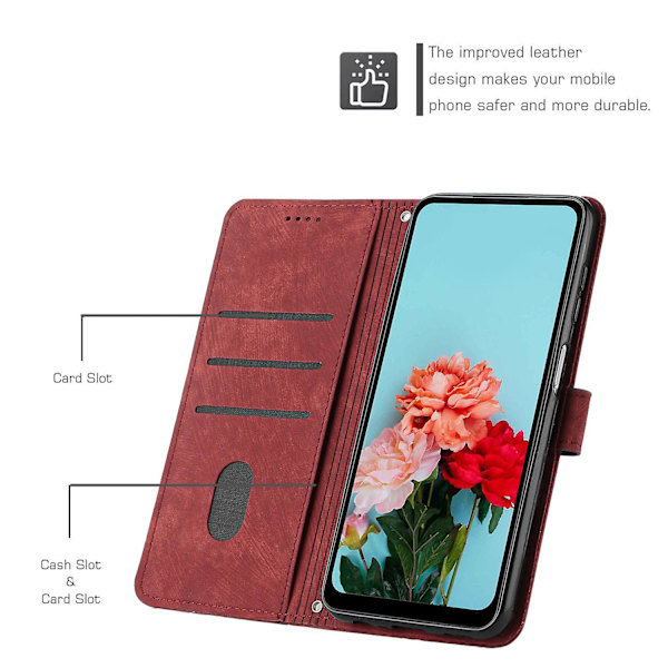 För Xiaomi Redmi A1 4g / A2 4g Skin-touch läder phone case linjer med tryckt stativ Cover Red