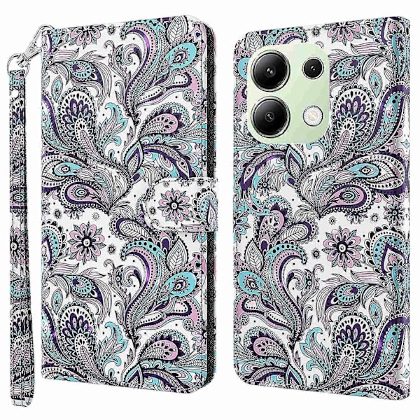 För Xiaomi Redmi Note 13 4G Mobilskal 3D Mönstertryck Läder Flipfodral med Handrem Multicolor Style D