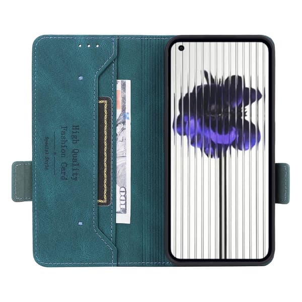 För ingenting Telefon (2) Hardware Decor Flip Folio Cover Pu Läderställ Plånbok Phone case Blue