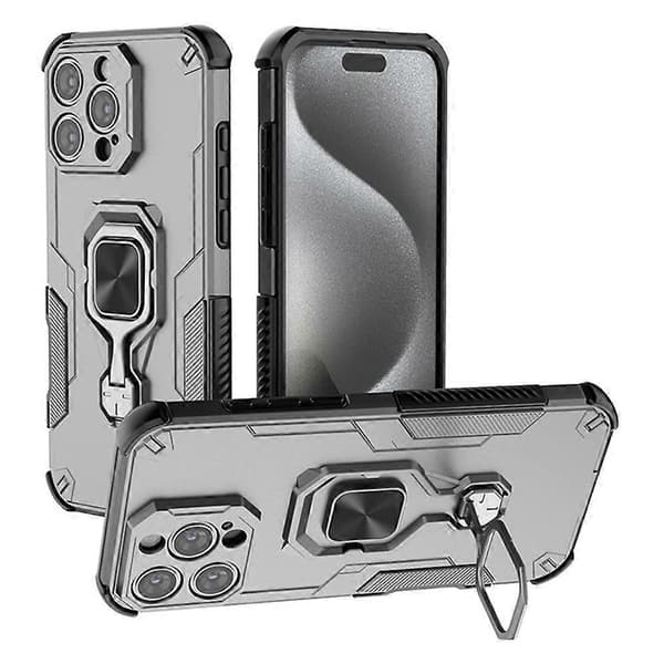 Deksel til iPhone 16 Pro Max med roterbar ring, støtte, PC + TPU, støtsikkert telefondeksel Multicolor Titanium Grey