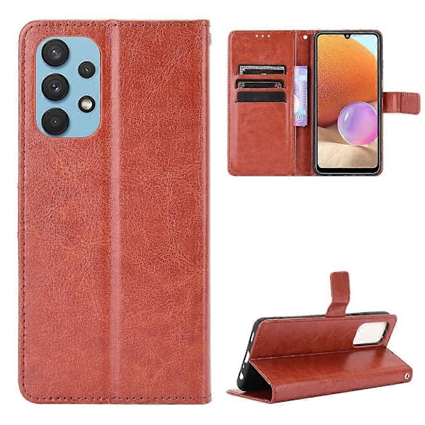Crazy Horse Textur Plånboksdesign PU Läder Ställ Skyddskal för Samsung Galaxy A32 4G (EU