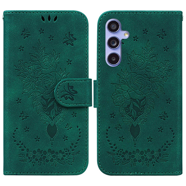 Til Samsung Galaxy S23 Fe Stødsikkert Wallet Case Rose Præget Læder Stand Telefon Cover Green
