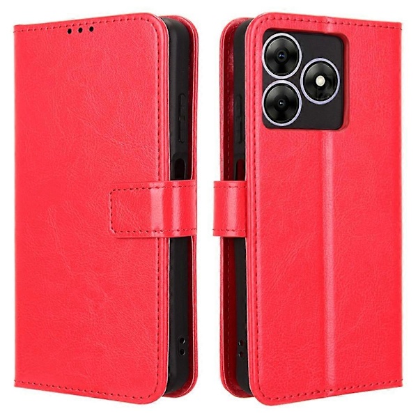 Læder Etui til Blackview Wave 8/Wave 8C/Oscal Flat 2 Crazy Horse Tekstur Telefonpung Cover Multicolor Red