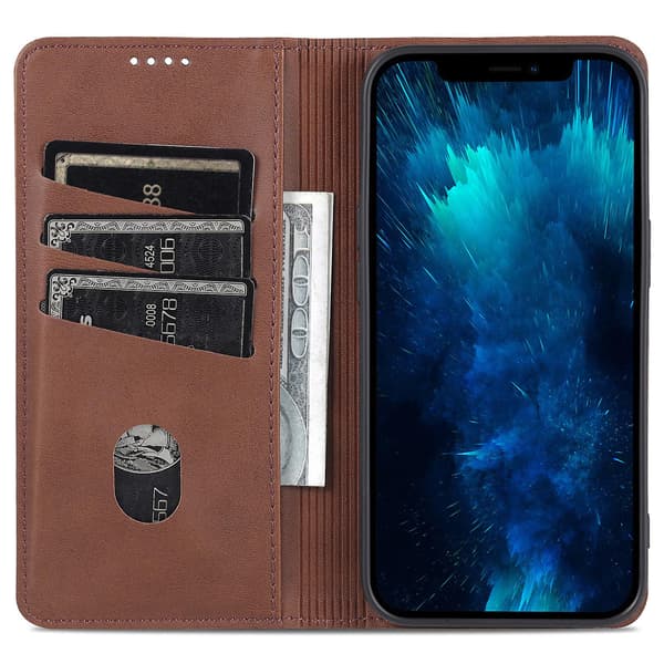 För Iphone 15 Pro Max Pu Läderplånbok Cover Stativ Case Coffee