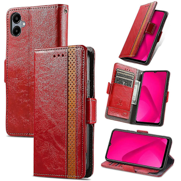 CASENEO 002 Serie Til Samsung Galaxy A06 Etui Standpung Splejset PU Læder Cover - Mørkebrun Multicolor Red