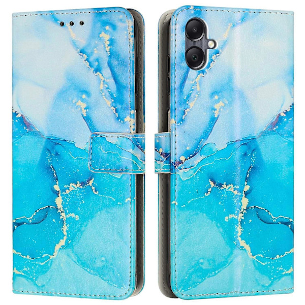 Til Samsung Galaxy A06 Stand Case Marmormønster PU Læder Wallet Telefon Cover med Håndledsrem Multicolor Blue/Green