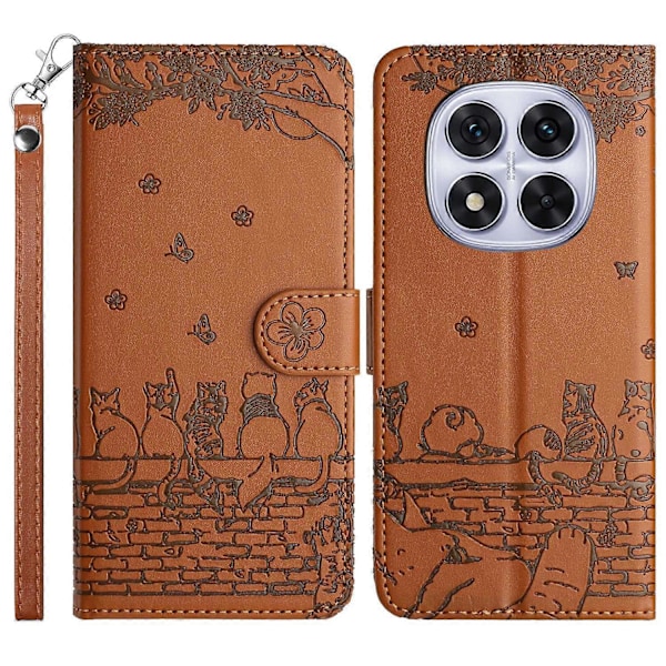 Skal för Xiaomi Redmi Note 14 Pro 5G med handledsrem Läder Telefonskydd Vägg Katter Mönster Multicolor Style C