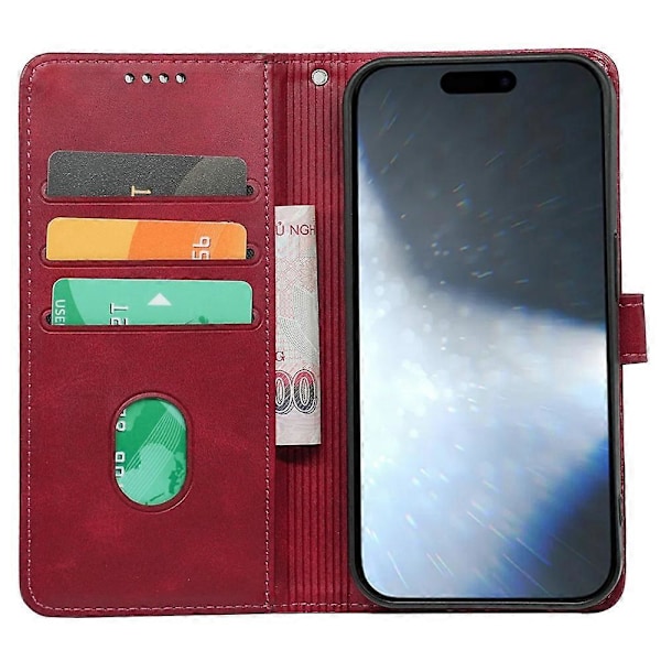 Kalveskinds tekstur læder etui med stativ i bogstil til iPhone 16 Pro Max Multicolor Style B