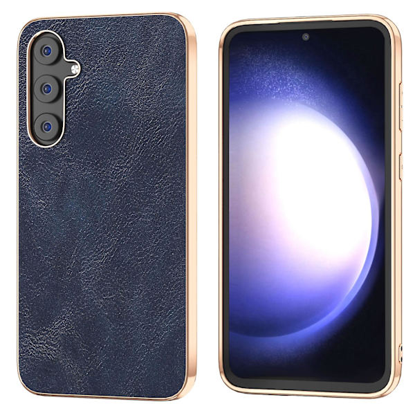 För Samsung Galaxy S23 Fe Kohud Texture Phone case Pu Läderbelagd Pc+tpu Cover Blue