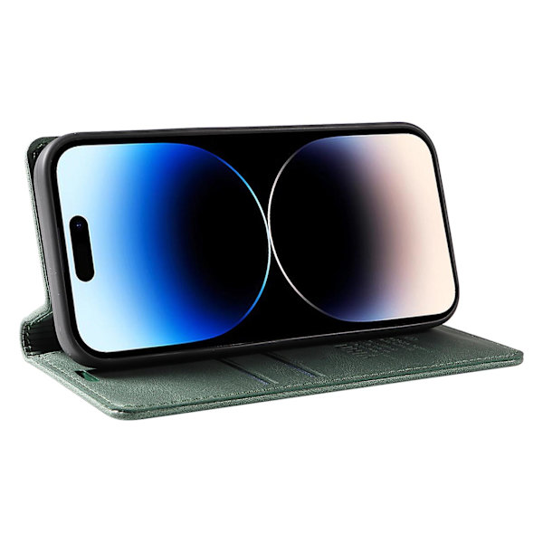 Til Iphone 15 Pro Max Hud-berørings PU Læder Shell Wallet Stand Telefon Cover Green