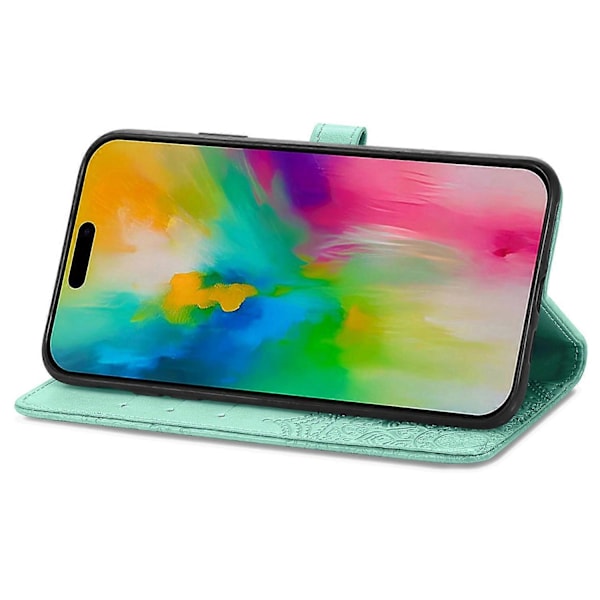 Til iPhone 16 Pro Max Wallet Case Mandala Blomst Læder Telefon Cover Stand View- Multicolor Green