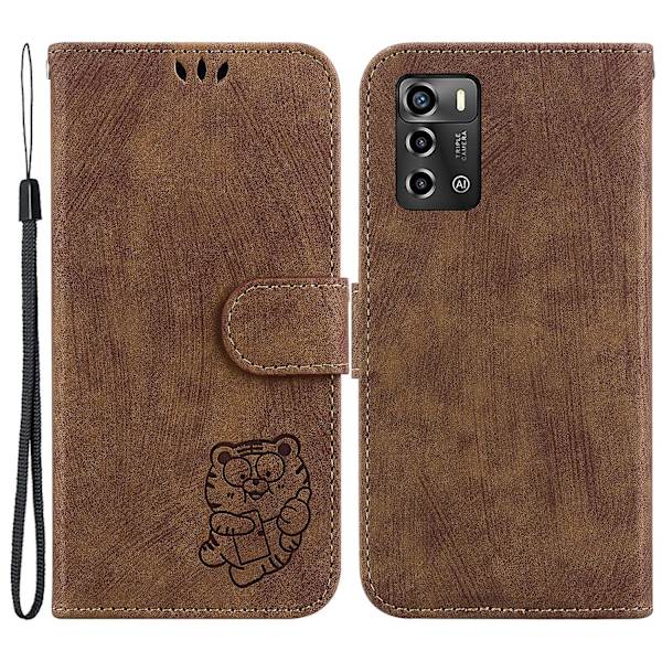 For Zte Blade A72/blade V40 Vita Magnetisk Lås Beskyttende Veske Imprint Lærdeksel Med Lommebok Brown