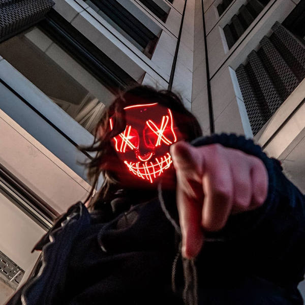 Halloween Neon LED Purge Maske Maskerade Festmasker Lysende i Mørke Horror Maske Glødende Maske White
